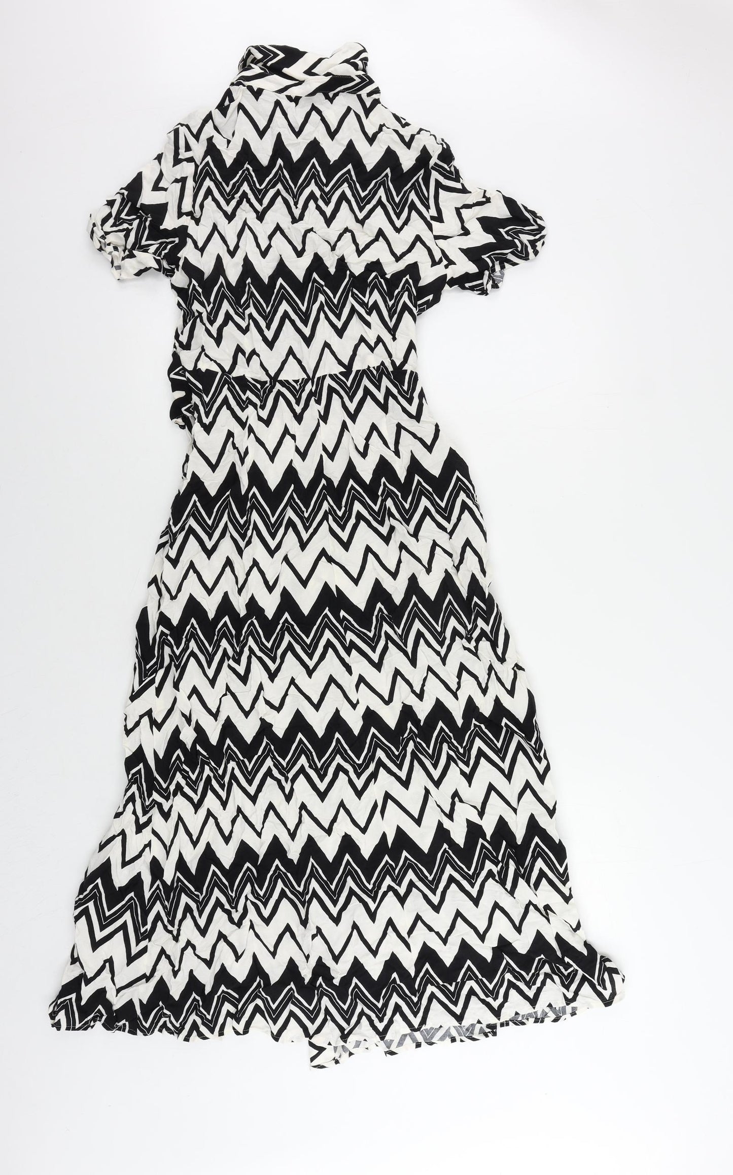 Marks and Spencer Womens Black Geometric Viscose Shirt Dress Size 8 Collared Button