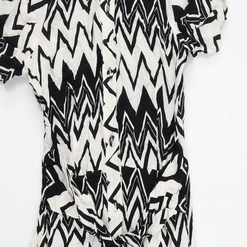 Marks and Spencer Womens Black Geometric Viscose Shirt Dress Size 8 Collared Button