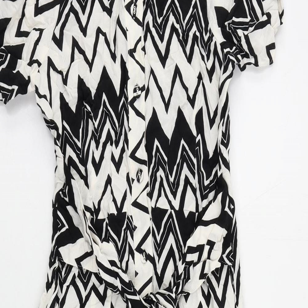 Marks and Spencer Womens Black Geometric Viscose Shirt Dress Size 8 Collared Button