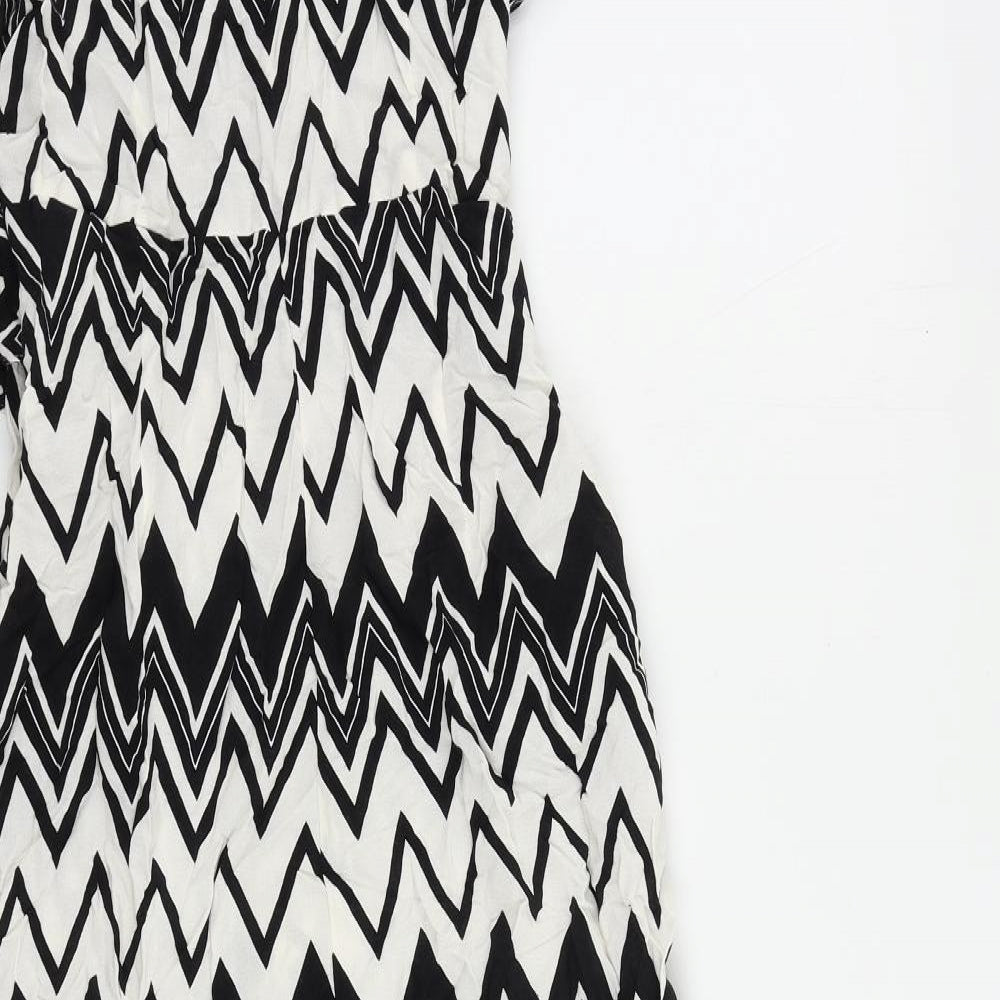 Marks and Spencer Womens Black Geometric Viscose Shirt Dress Size 8 Collared Button