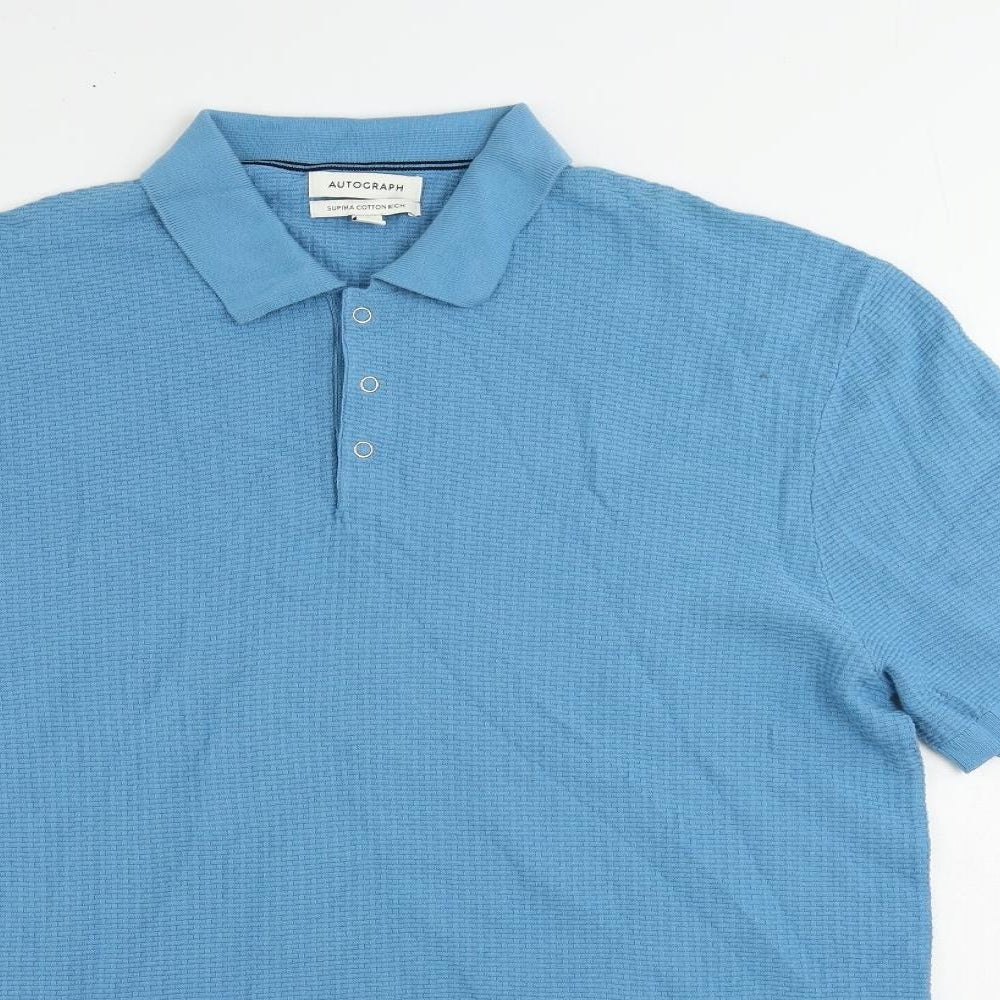 Autograph Mens Blue Cotton Polo Size XL Collared Button