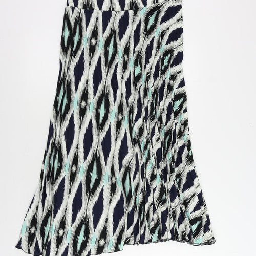 Marks and Spencer Womens Blue Geometric Polyester Pleated Skirt Size 12 - Elastic Waist