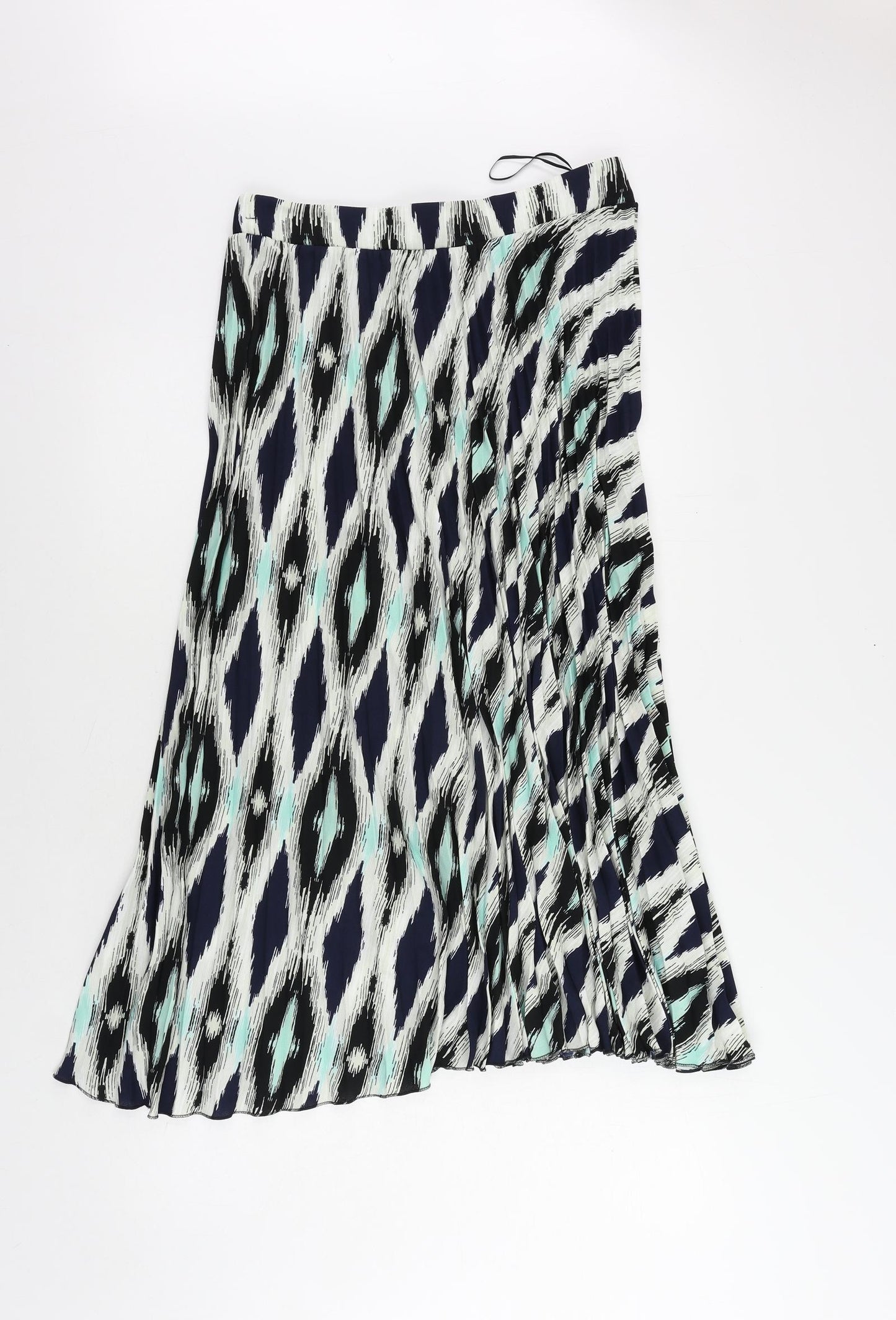 Marks and Spencer Womens Blue Geometric Polyester Pleated Skirt Size 12 - Elastic Waist
