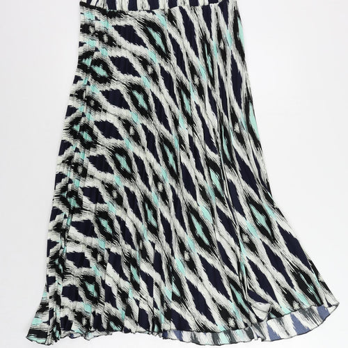 Marks and Spencer Womens Blue Geometric Polyester Pleated Skirt Size 12 - Elastic Waist