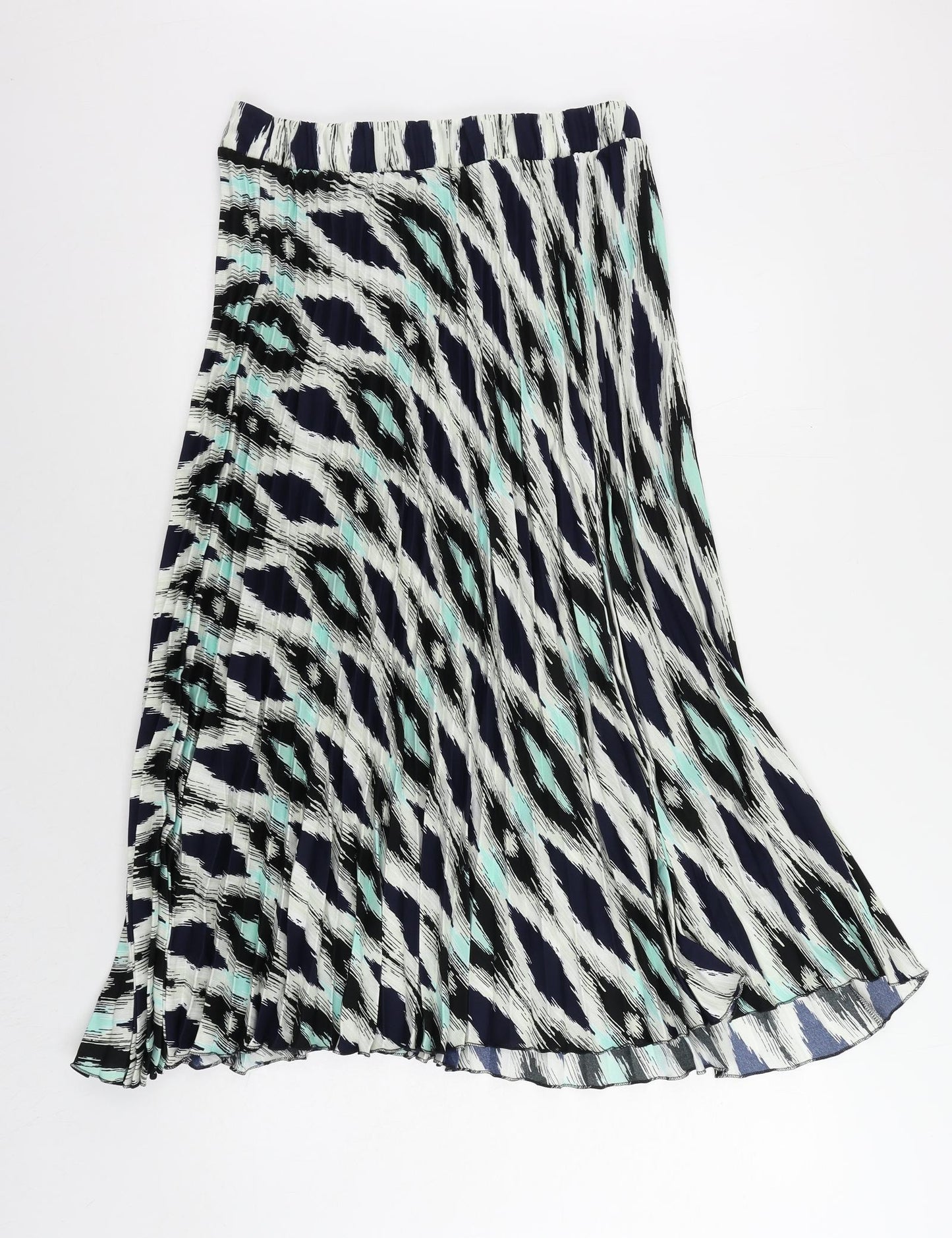 Marks and Spencer Womens Blue Geometric Polyester Pleated Skirt Size 12 - Elastic Waist
