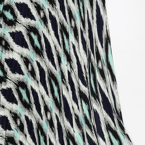 Marks and Spencer Womens Blue Geometric Polyester Pleated Skirt Size 12 - Elastic Waist