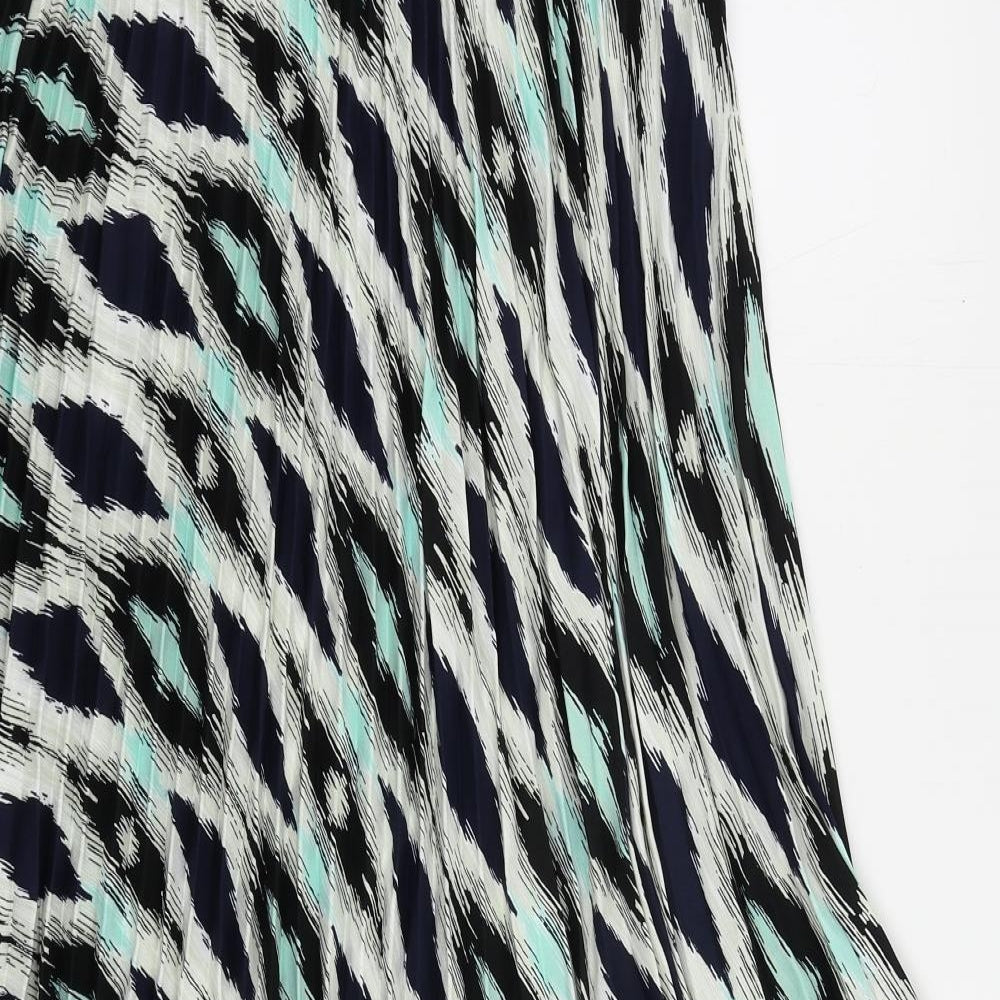 Marks and Spencer Womens Blue Geometric Polyester Pleated Skirt Size 12 - Elastic Waist