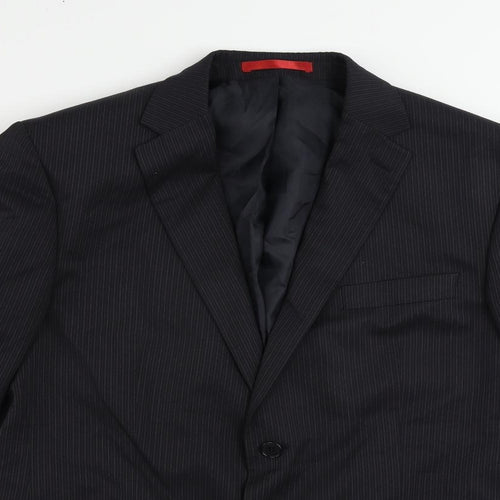 Burton Mens Blue Striped Polyester Jacket Suit Jacket Size 42 Regular