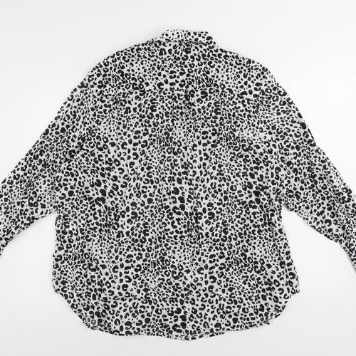 Marks and Spencer Womens Black Animal Print Cotton Basic Button-Up Size 20 Collared