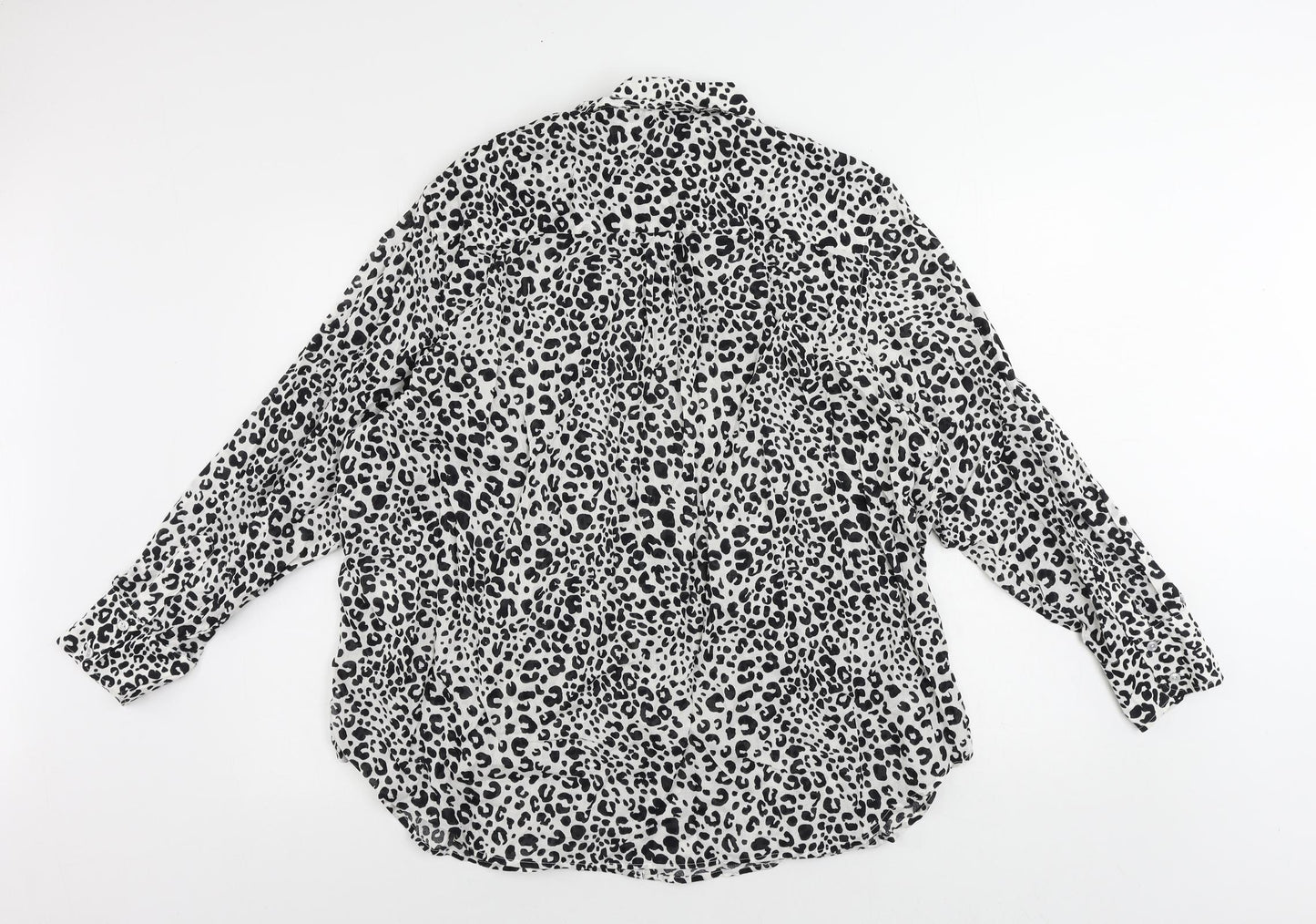 Marks and Spencer Womens Black Animal Print Cotton Basic Button-Up Size 20 Collared