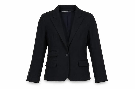 Front view of Kookai women’s blue jacket blazer, size UK 8, button