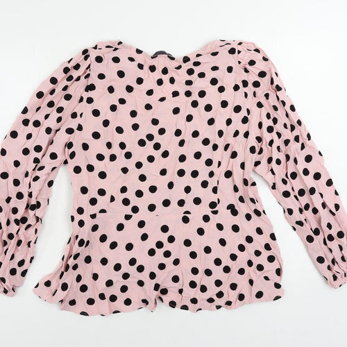 Marks and Spencer Womens Pink Polka Dot Viscose Basic Blouse Size 18 V-Neck