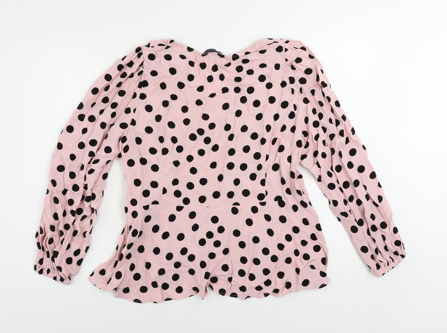 Marks and Spencer Womens Pink Polka Dot Viscose Basic Blouse Size 18 V-Neck