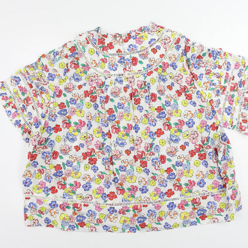 Marks and Spencer Womens Multicoloured Floral Cotton Basic Blouse Size 24 Mock Neck