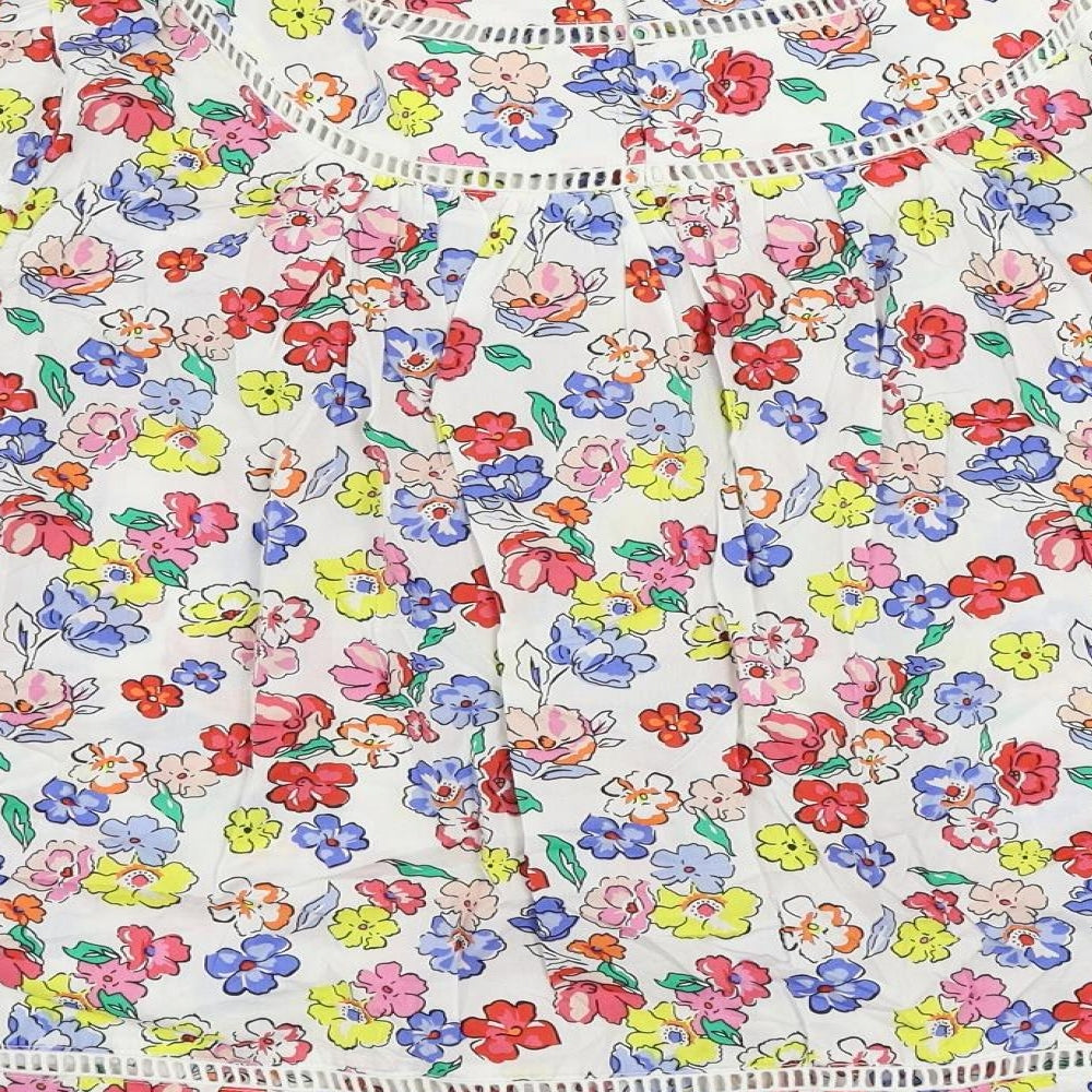 Marks and Spencer Womens Multicoloured Floral Cotton Basic Blouse Size 24 Mock Neck