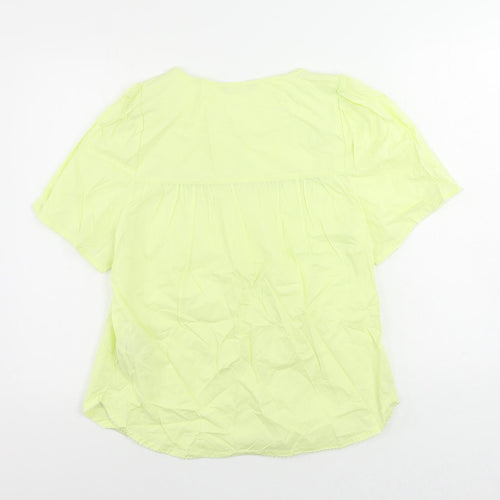 Marks and Spencer Womens Yellow Cotton Basic Blouse Size 10 V-Neck - Embroidered