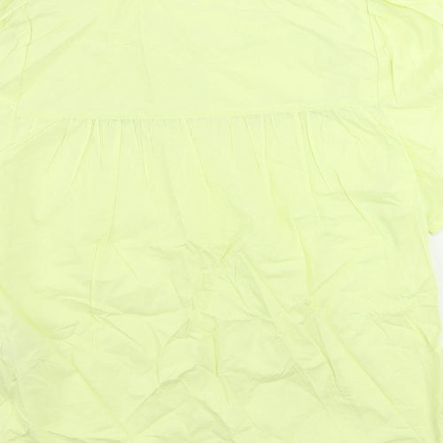 Marks and Spencer Womens Yellow Cotton Basic Blouse Size 10 V-Neck - Embroidered