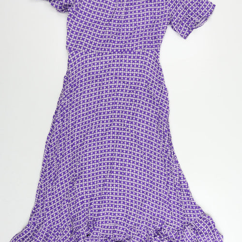 Per Una Womens Purple Floral Viscose A-Line Size 10 V-Neck Zip - Ruffle