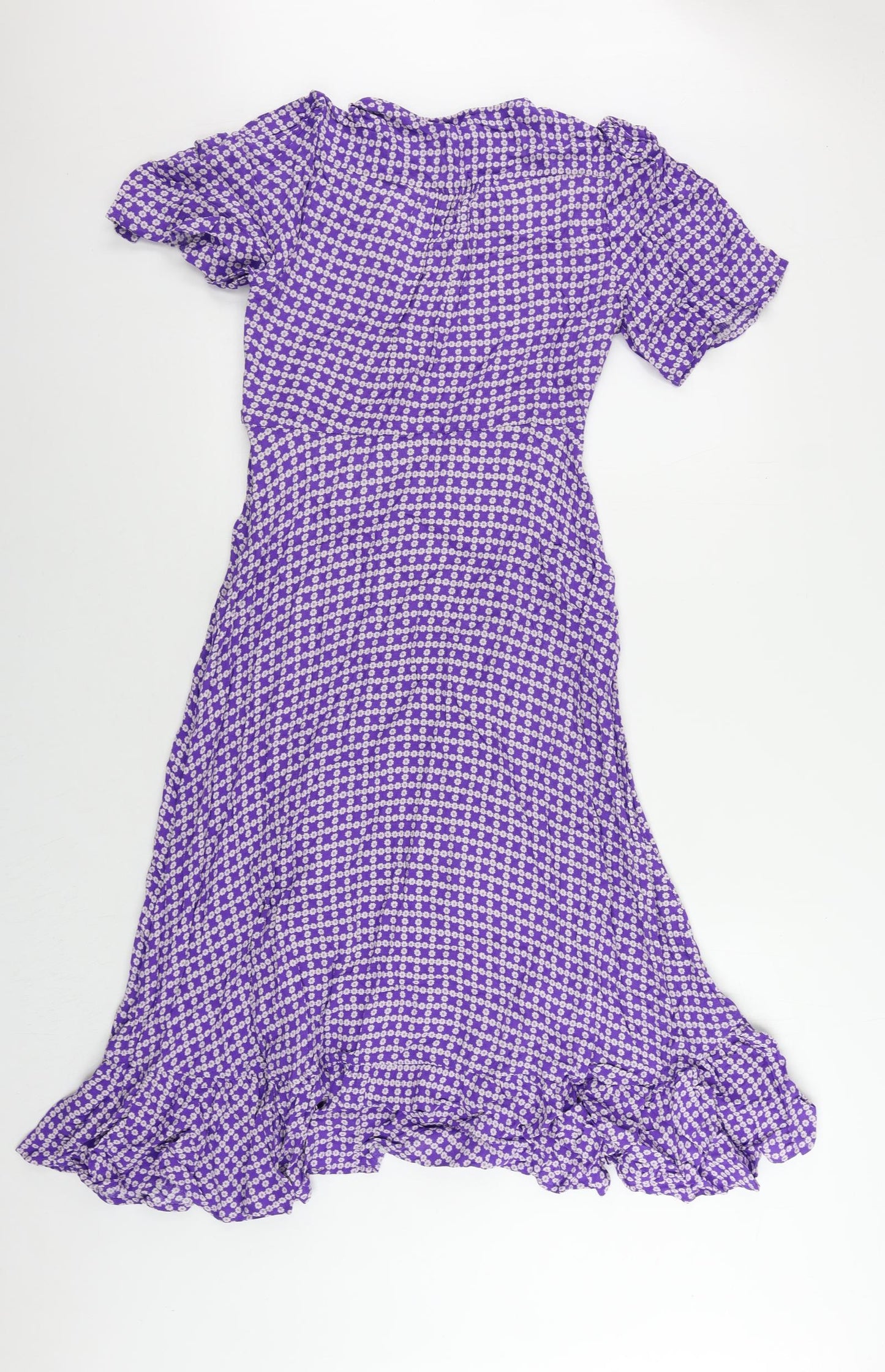 Per Una Womens Purple Floral Viscose A-Line Size 10 V-Neck Zip - Ruffle