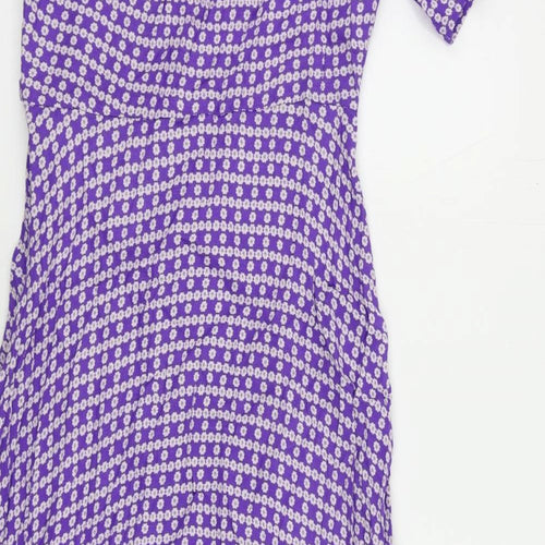 Per Una Womens Purple Floral Viscose A-Line Size 10 V-Neck Zip - Ruffle