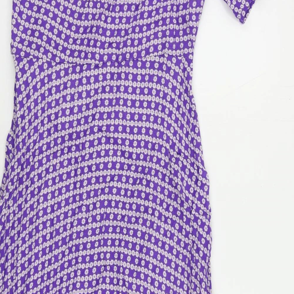 Per Una Womens Purple Floral Viscose A-Line Size 10 V-Neck Zip - Ruffle