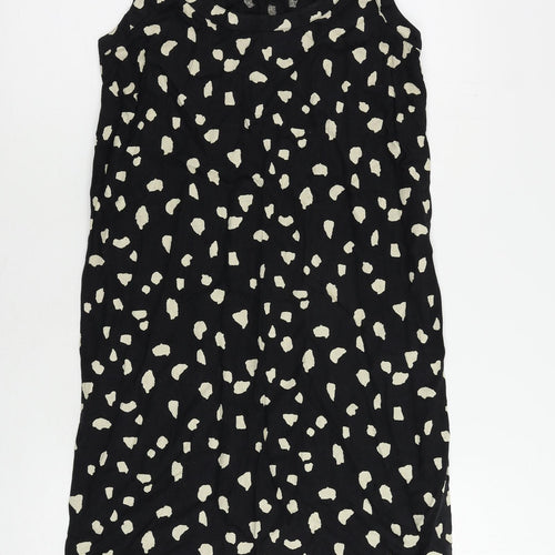 Marks and Spencer Womens Black Animal Print Linen Tank Dress Size 6 Boat Neck Pullover
