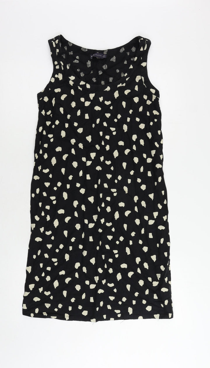 Marks and Spencer Womens Black Animal Print Linen Tank Dress Size 6 Boat Neck Pullover