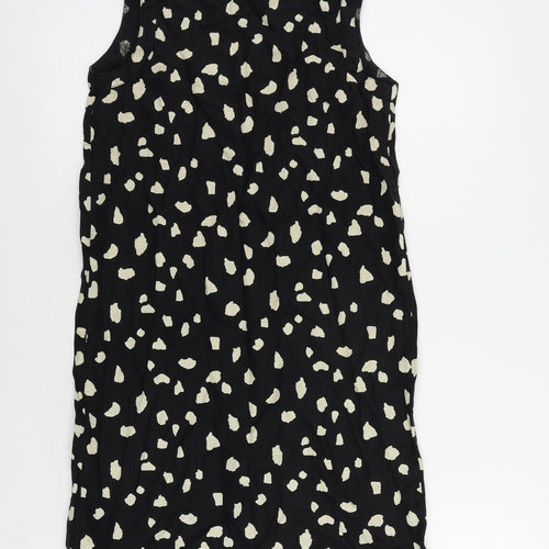 Marks and Spencer Womens Black Animal Print Linen Tank Dress Size 6 Boat Neck Pullover