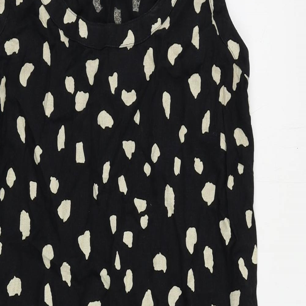 Marks and Spencer Womens Black Animal Print Linen Tank Dress Size 6 Boat Neck Pullover