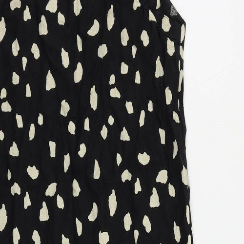 Marks and Spencer Womens Black Animal Print Linen Tank Dress Size 6 Boat Neck Pullover