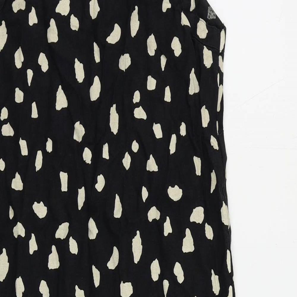 Marks and Spencer Womens Black Animal Print Linen Tank Dress Size 6 Boat Neck Pullover