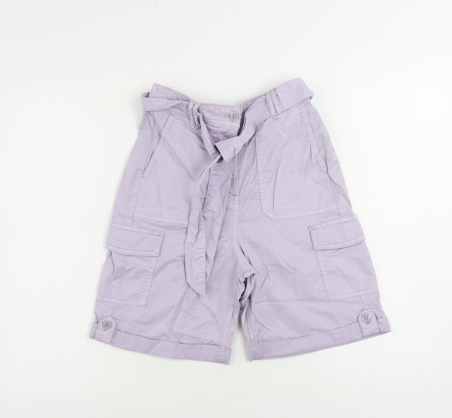 Marks and Spencer Womens Purple Lyocell Cargo Shorts Size 6 L8 in Regular Zip - Belted