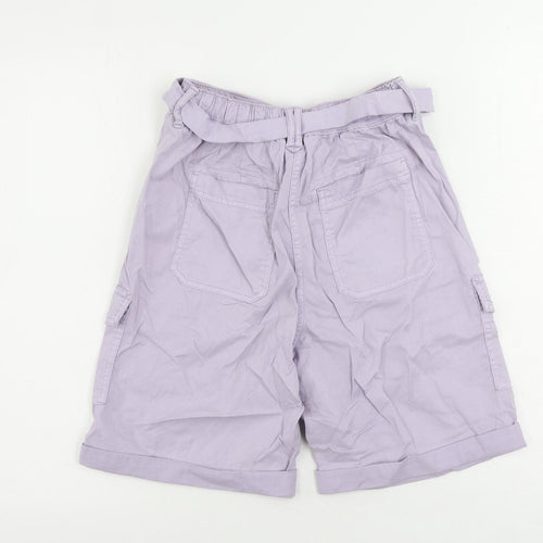 Marks and Spencer Womens Purple Lyocell Cargo Shorts Size 6 L8 in Regular Zip - Belted