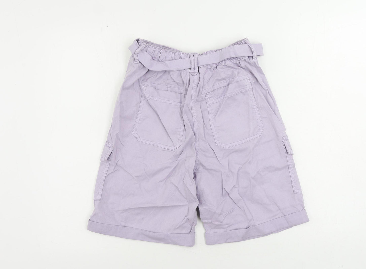 Marks and Spencer Womens Purple Lyocell Cargo Shorts Size 6 L8 in Regular Zip - Belted