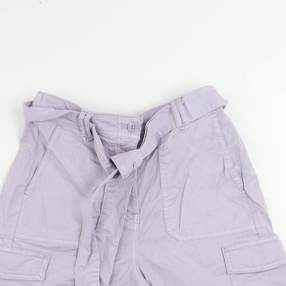 Marks and Spencer Womens Purple Lyocell Cargo Shorts Size 6 L8 in Regular Zip - Belted