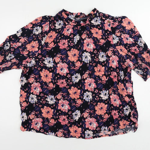 Marks and Spencer Womens Pink Floral Viscose Basic Blouse Size 20 Mock Neck
