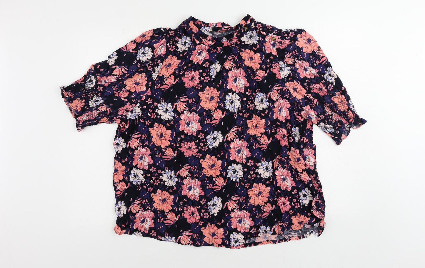 Marks and Spencer Womens Pink Floral Viscose Basic Blouse Size 20 Mock Neck