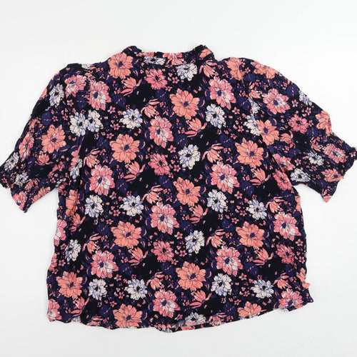 Marks and Spencer Womens Pink Floral Viscose Basic Blouse Size 20 Mock Neck