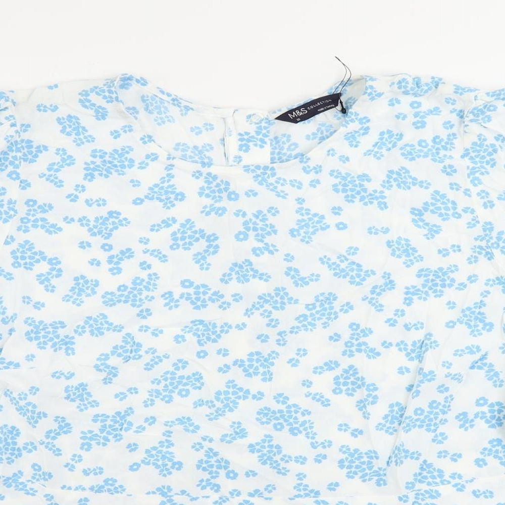 Marks and Spencer Womens Blue Floral Viscose Basic Blouse Size 20 Round Neck