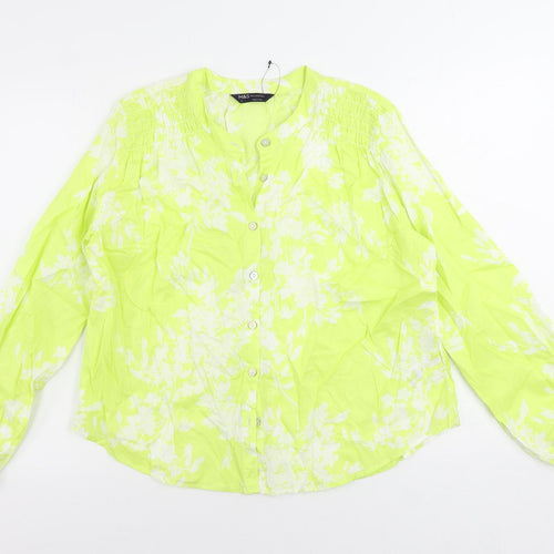 Marks and Spencer Womens Yellow Floral Cotton Basic Button-Up Size 6 V-Neck