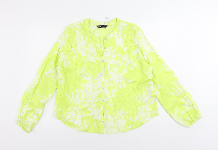 Marks and Spencer Womens Yellow Floral Cotton Basic Button-Up Size 6 V-Neck