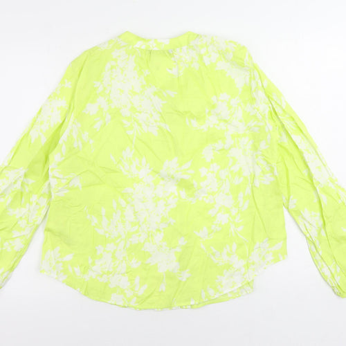 Marks and Spencer Womens Yellow Floral Cotton Basic Button-Up Size 6 V-Neck