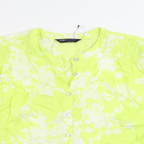 Marks and Spencer Womens Yellow Floral Cotton Basic Button-Up Size 6 V-Neck