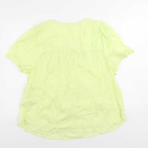 Marks and Spencer Womens Yellow Cotton Basic Blouse Size 18 V-Neck - Embroidered