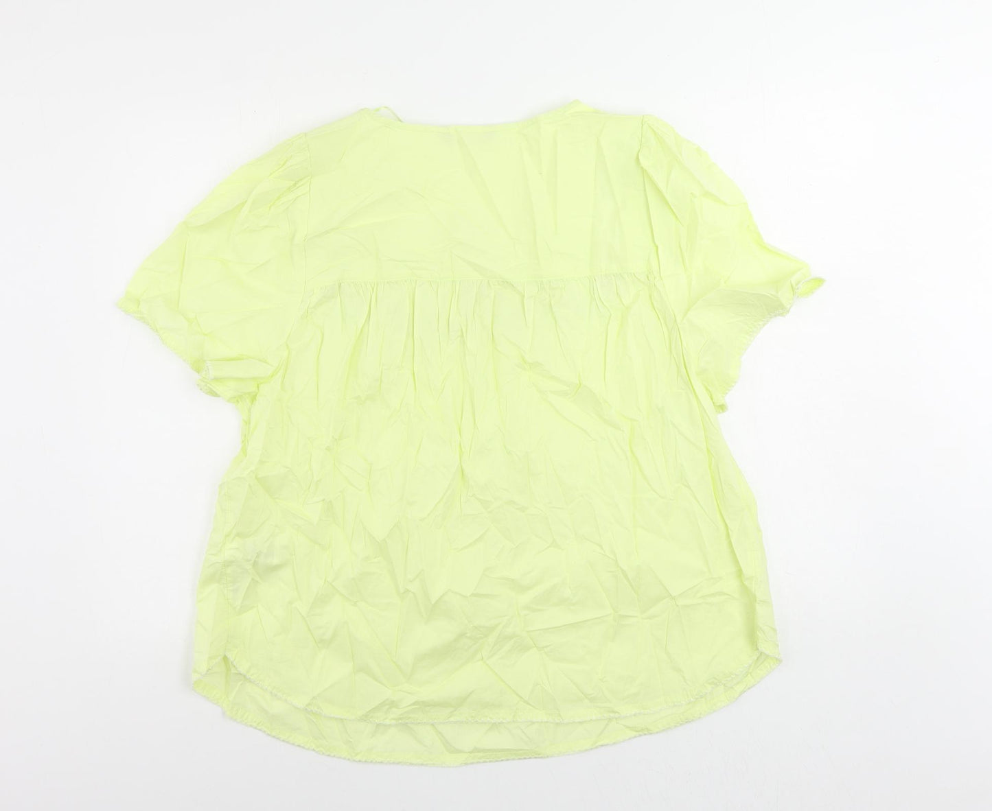 Marks and Spencer Womens Yellow Cotton Basic Blouse Size 18 V-Neck - Embroidered