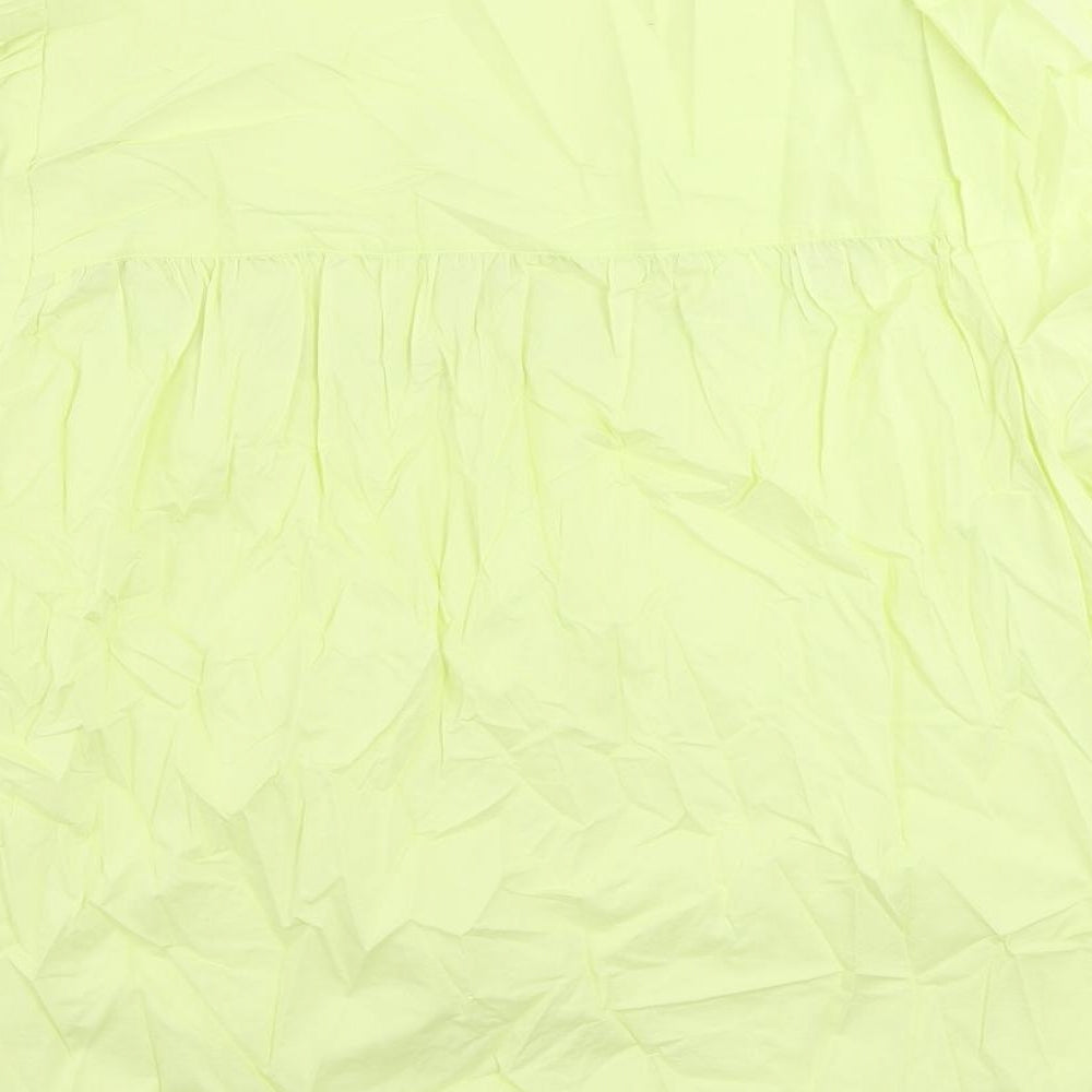 Marks and Spencer Womens Yellow Cotton Basic Blouse Size 18 V-Neck - Embroidered