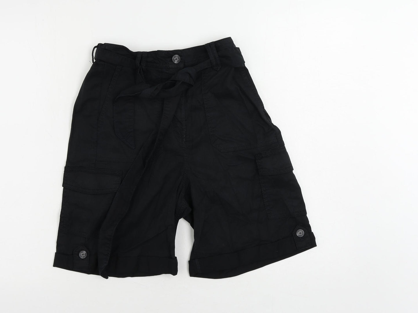 Marks and Spencer Womens Black Lyocell Cargo Shorts Size 6 L7 in Regular Button - Elastic Waist