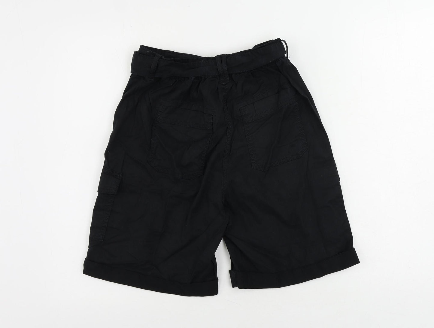 Marks and Spencer Womens Black Lyocell Cargo Shorts Size 6 L7 in Regular Button - Elastic Waist
