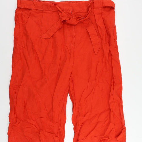 Marks and Spencer Womens Red Linen Cropped Trousers Size 24 L21 in Regular Zip