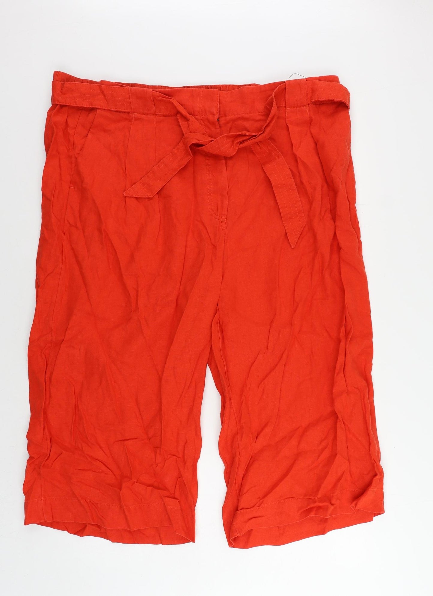 Marks and Spencer Womens Red Linen Cropped Trousers Size 24 L21 in Regular Zip